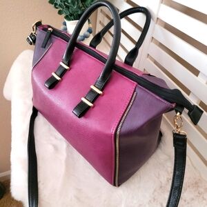 Call It Spring, Purple / Pink Panel  Satchel Bag, Shoulder Strap, Faux Leather